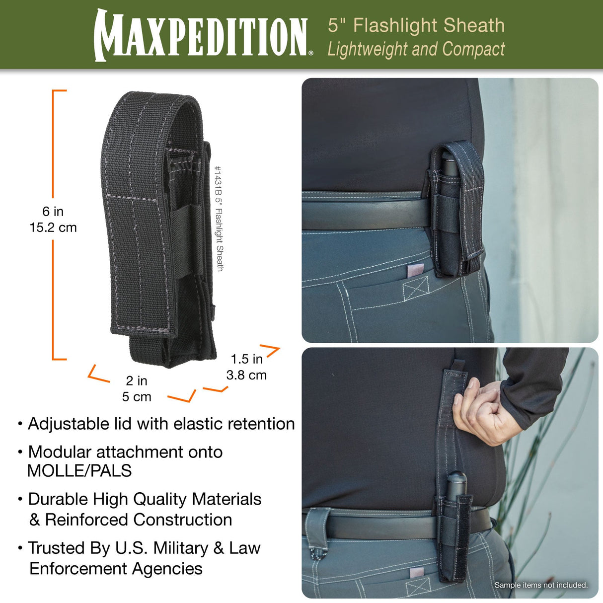 Maxpedition 5" Black Flashlight Sheath