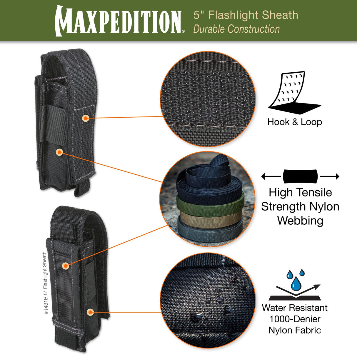 Maxpedition 5" Black Flashlight Sheath