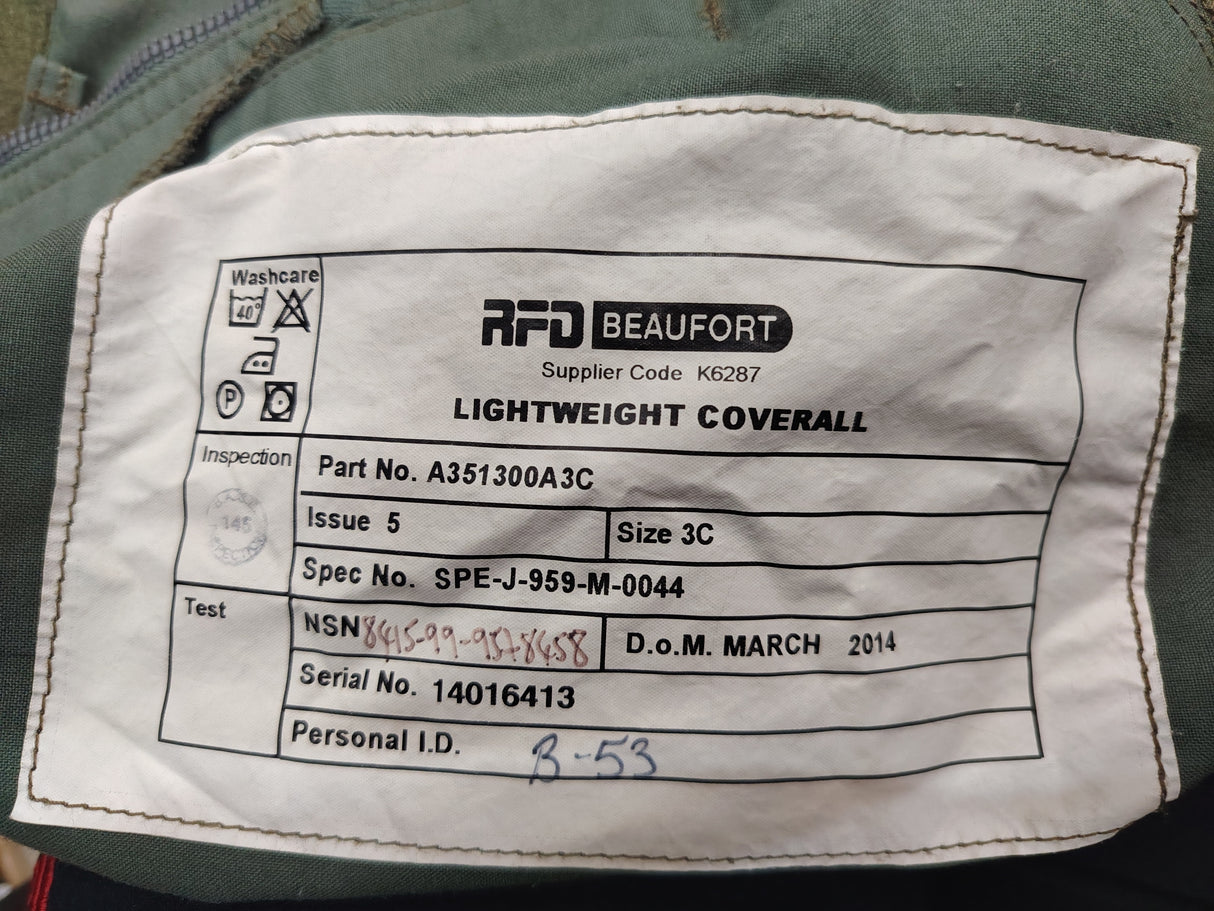 British Military RFD Beaufort Lightweight Green Flight Coverall