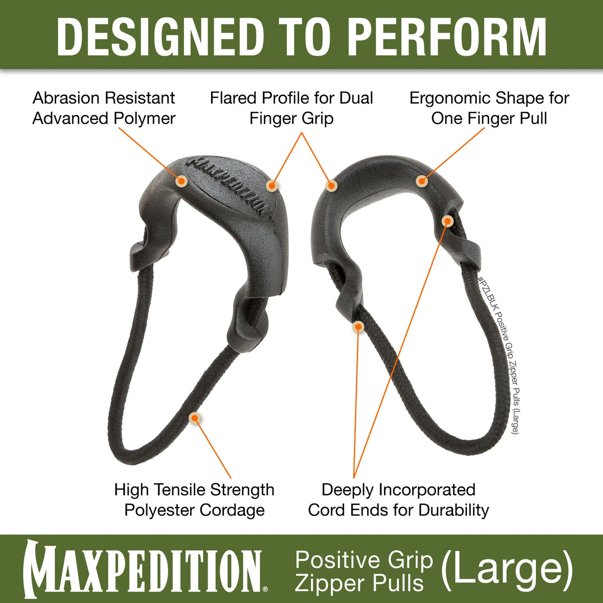 Maxpedition Large Grey PZL Positive Zipper Pulls Pack of 6