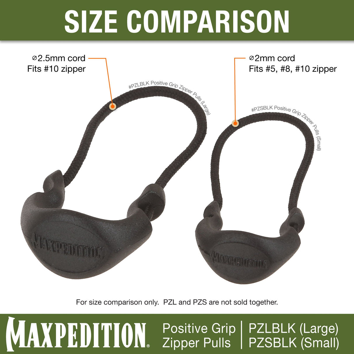 Maxpedition Large Grey PZL Positive Zipper Pulls Pack of 6