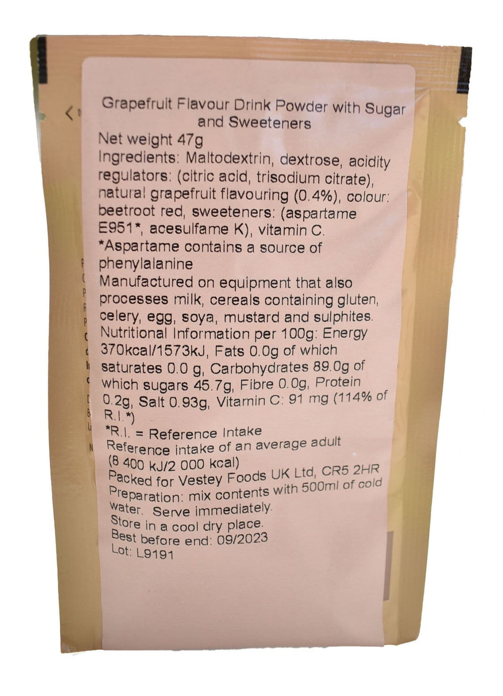 British Military Ration Pack Accessory - Grapefruit Fruit Flavour Drink Powder 45g