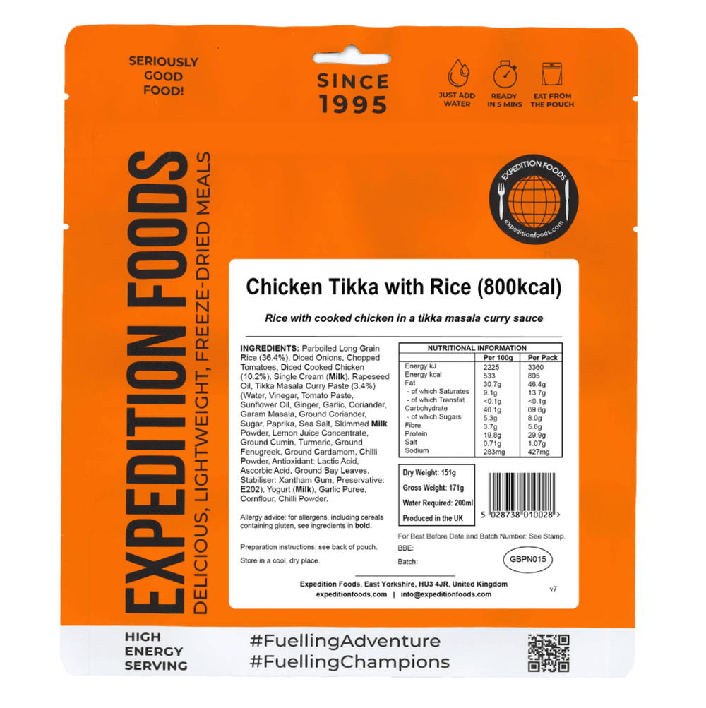 Expedition Foods Freeze Dried Meal Pouch - Chicken Tikka With Rice - Various Sizes
