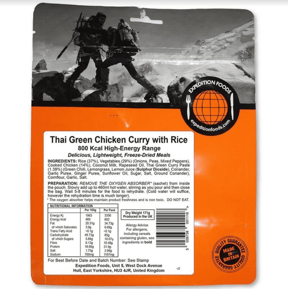 Expedition Foods Freeze Dried Meal Pouch - Thai Green Chicken Curry With Rice - Various Sizes