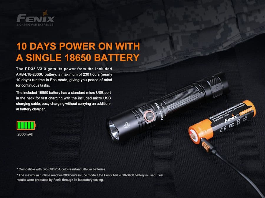 Fenix PD35 V3.0 1700 Lumen Torch & 2600U Battery