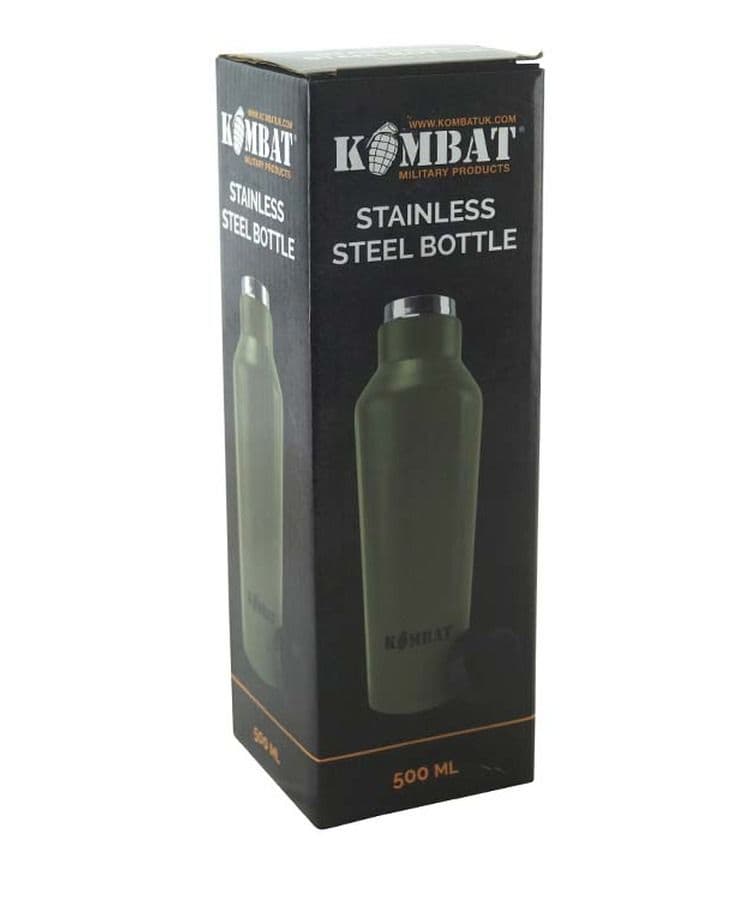 Kombat UK Military 500ml Water Bottle - Stainless Steel - Olive Green