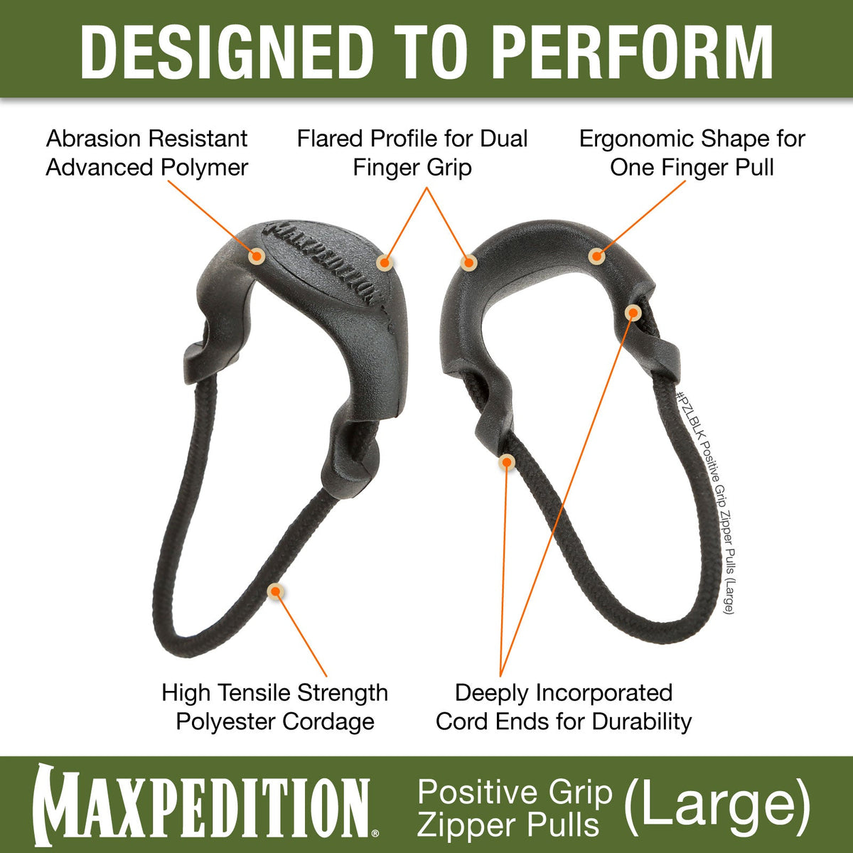 Maxpedition Large Grey  PZL Positive Zipper Pulls Pack of 6