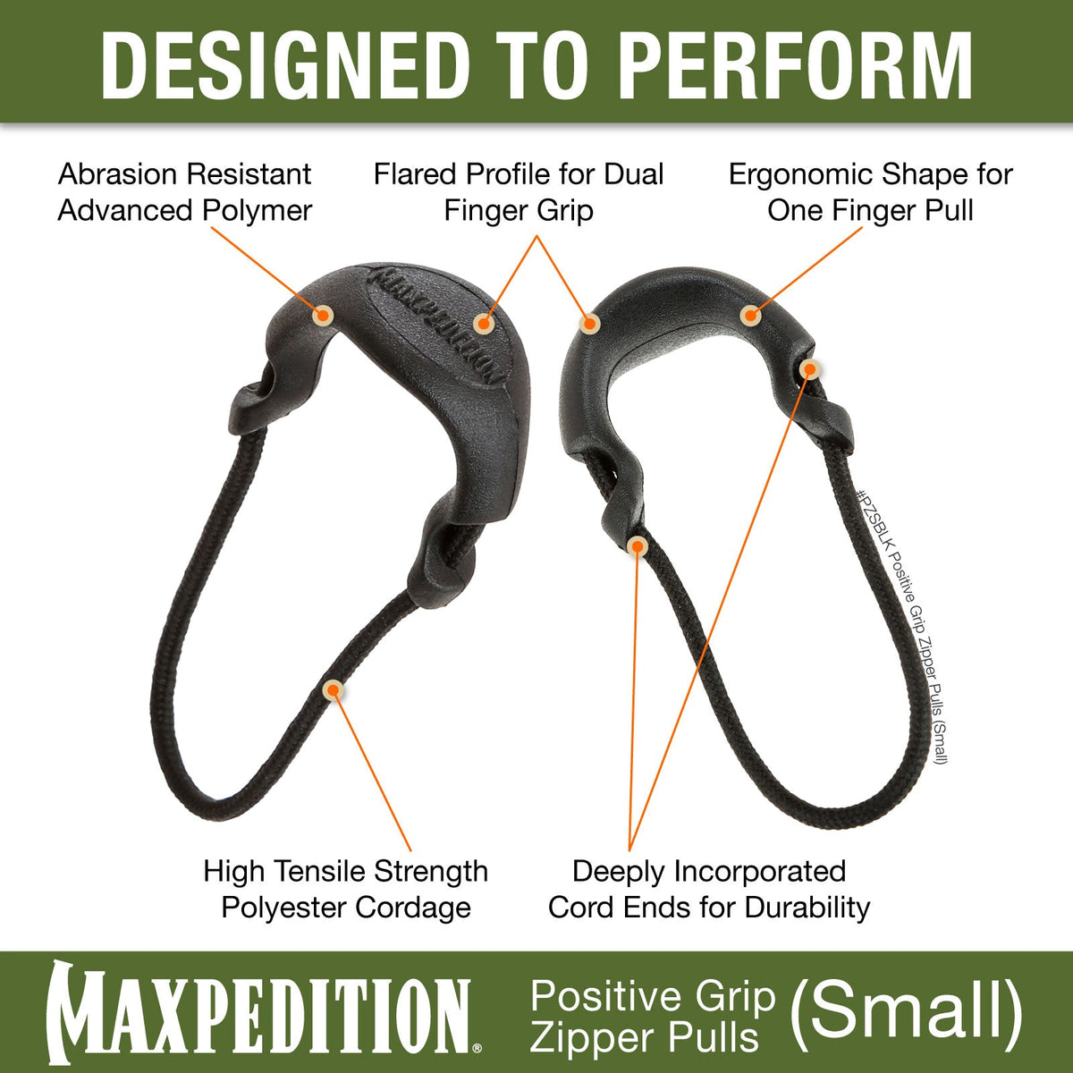 Maxpedition Small Tan PZL Positive Grip Zipper Pulls Pack of 6