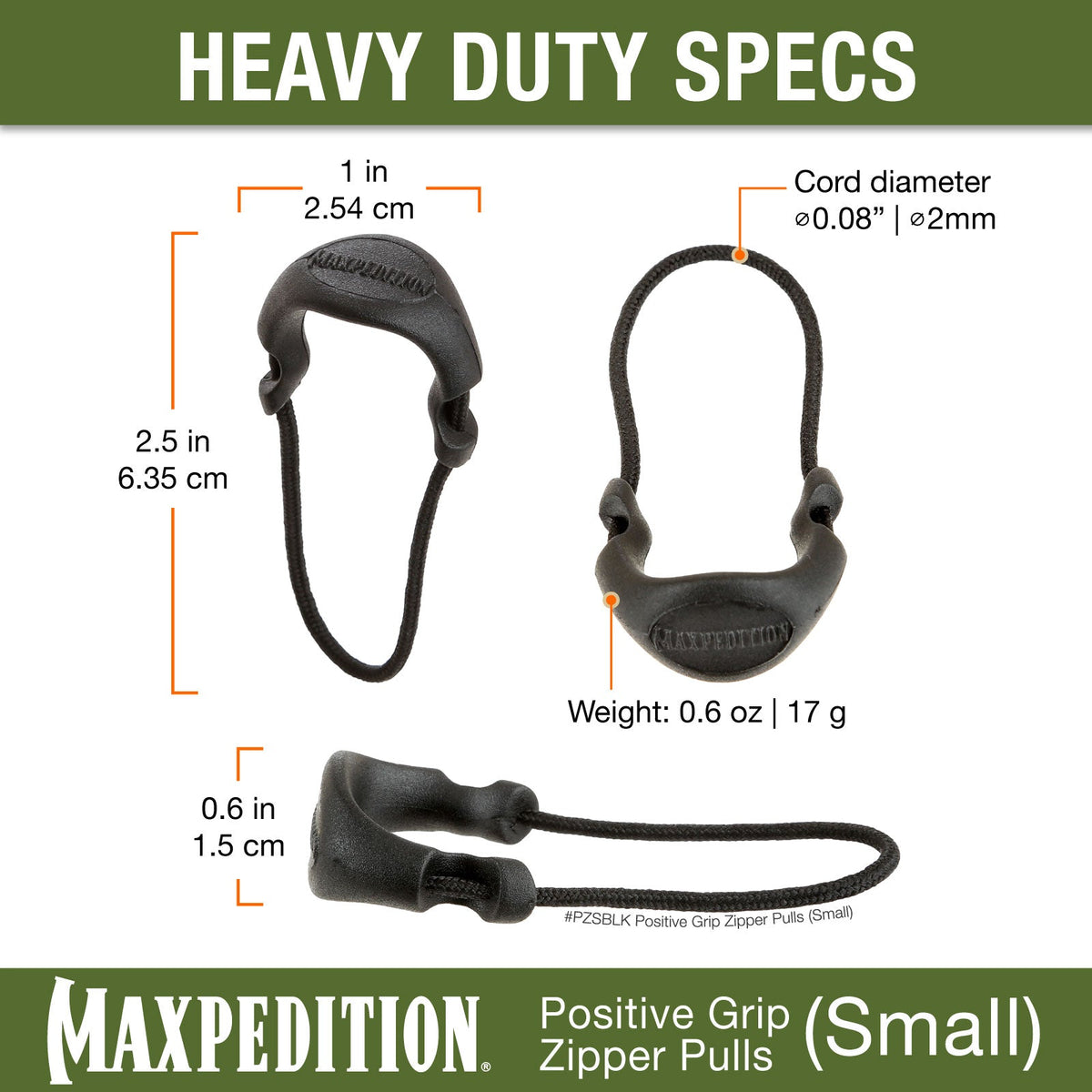 Maxpedition Small Tan PZL Positive Grip Zipper Pulls Pack of 6