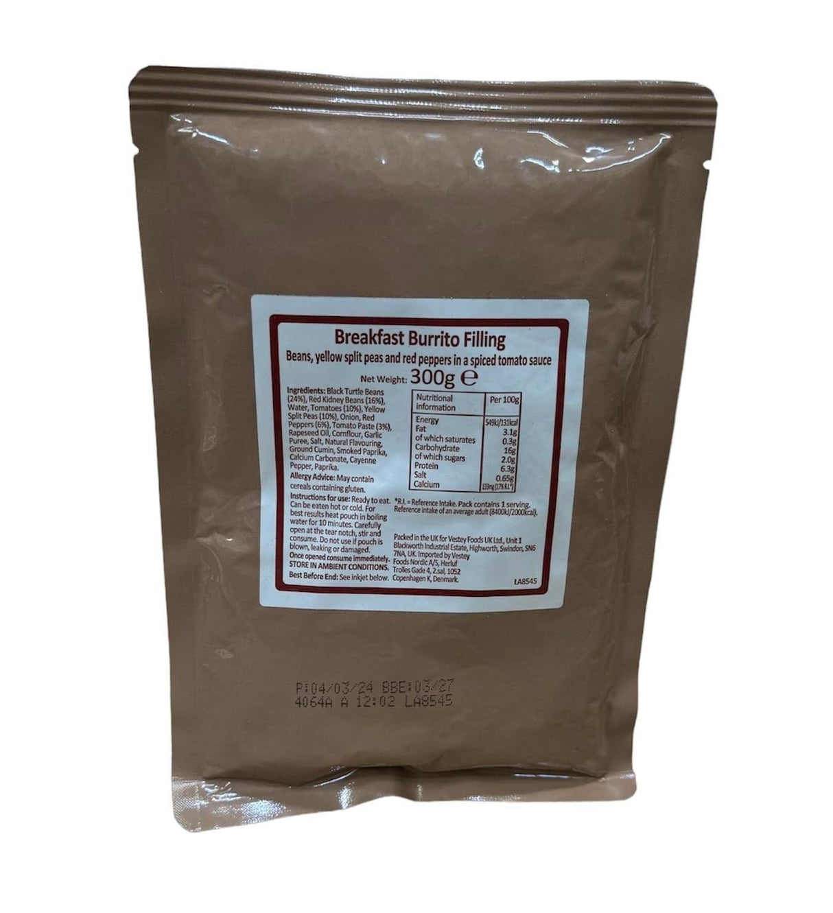 British Military Ration Main Meal Pouch - Breakfast Burrito Filling 300g