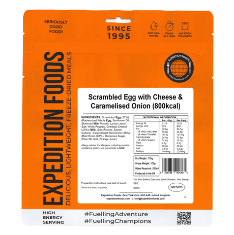 Expedition Foods Freeze Dried Meal Pouch - Scrambled Egg, Cheese & Caramelised Onion - Various Sizes
