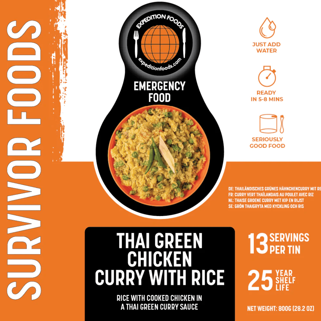 Expedition Foods Freeze Dried Meal Tin Thai Green Chicken Curry With Rice - 13 Servings