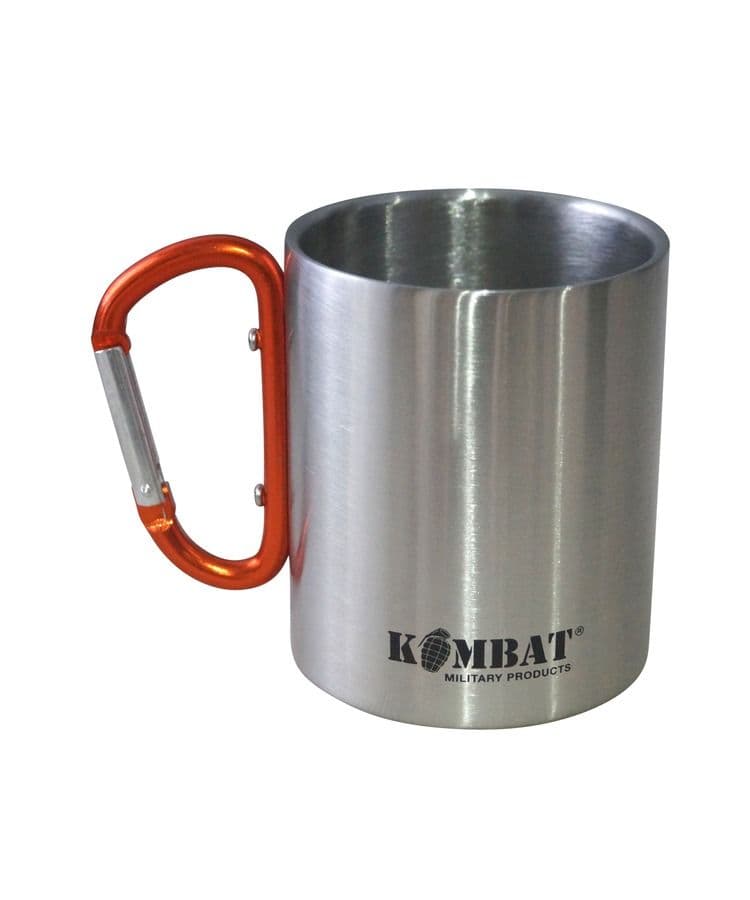 Kombat UK Stainless Steel Carabiner Mug - Silver / Orange
